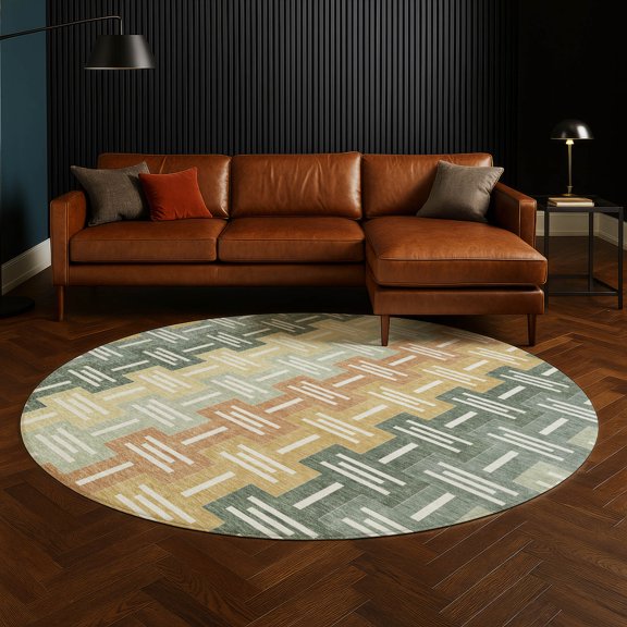 Addison Rugs Chantille Indoor/Outdoor Transitional Mid-century Modern Basil Machine Washable Round Rug, 8' x 8'