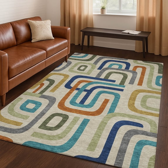 Addison Rugs Chantille Indoor/Outdoor Transitional Mid-century Modern Beige Machine Washable Rectangle Rug, 10' x 14'