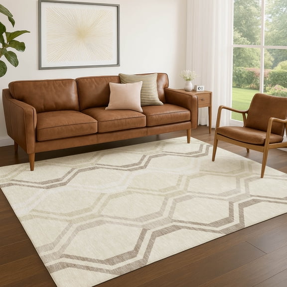 Addison Rugs Chantille Indoor/Outdoor Transitional Mid-century Modern Beige Machine Washable Rectangle Rug, 10' x 14'