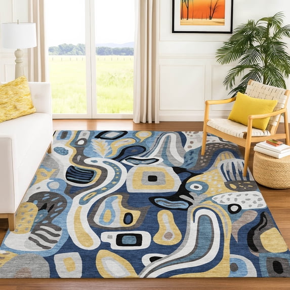 Addison Rugs Chantille Indoor/Outdoor Transitional Mid-century Modern Blue Machine Washable Rectangle Rug, 10' x 14'