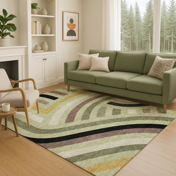 Addison Rugs Chantille Indoor/Outdoor Transitional Mid-century Modern Celery Machine Washable Rectangle Rug, 10' x 14'