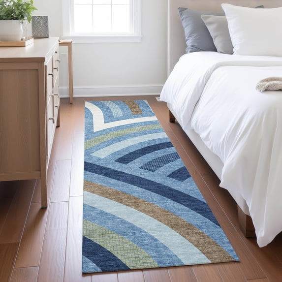 Addison Rugs Chantille Indoor/Outdoor Transitional Mid-century Modern Denim Machine Washable Runner Rug, 2'3" x 7'6"