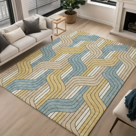 Addison Rugs Chantille Indoor/Outdoor Transitional Mid-century Modern Gold Machine Washable Rectangle Rug, 9' x 12'