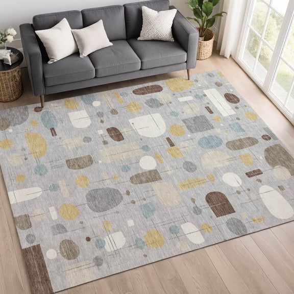 Addison Rugs Chantille Indoor/Outdoor Transitional Mid-century Modern Silver Machine Washable Rectangle Rug, 5' x 7'6"