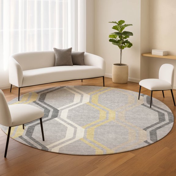 Addison Rugs Chantille Indoor/Outdoor Transitional Mid-century Modern Silver Machine Washable Round Rug, 8' x 8'