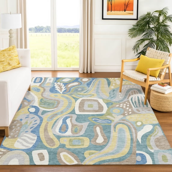 Addison Rugs Chantille Indoor/Outdoor Transitional Mid-century Modern Teal Machine Washable Rectangle Rug, 3' x 5'