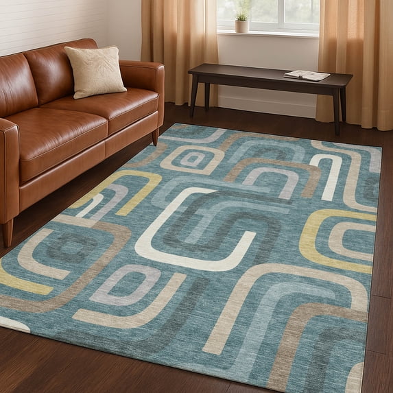 Addison Rugs Chantille Indoor/Outdoor Transitional Mid-century Modern Teal Machine Washable Rectangle Rug, 5' x 7'6"