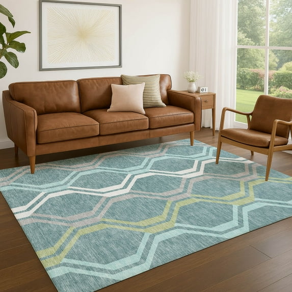 Addison Rugs Chantille Indoor/Outdoor Transitional Mid-century Modern Teal Machine Washable Rectangle Rug, 8' x 10'