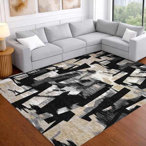 Addison Rugs Chantille Indoor/Outdoor Transitional Modern Black Machine Washable Rectangle Rug, 10' x 14'