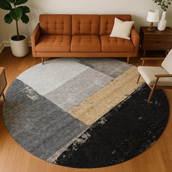 Addison Rugs Chantille Indoor/Outdoor Transitional Modern Black Machine Washable Round Rug, 8' x 8'