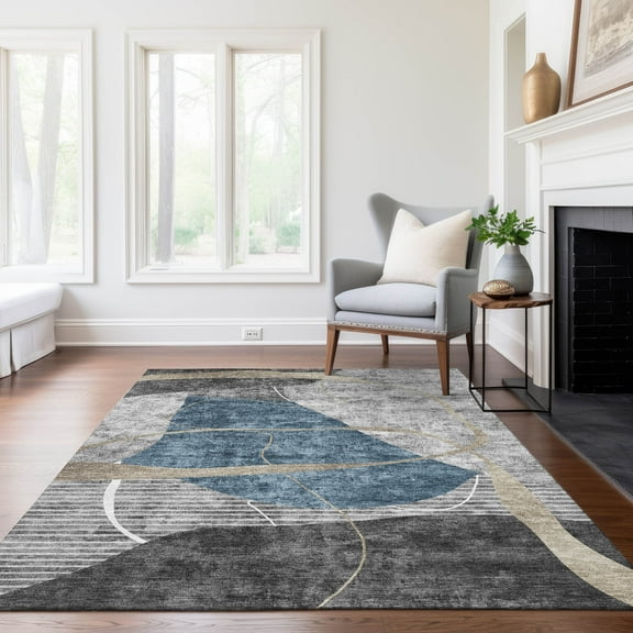 Addison Rugs Chantille Indoor/Outdoor Transitional Modern Blue Washable Rectangle Rug, 5' x 7'6"