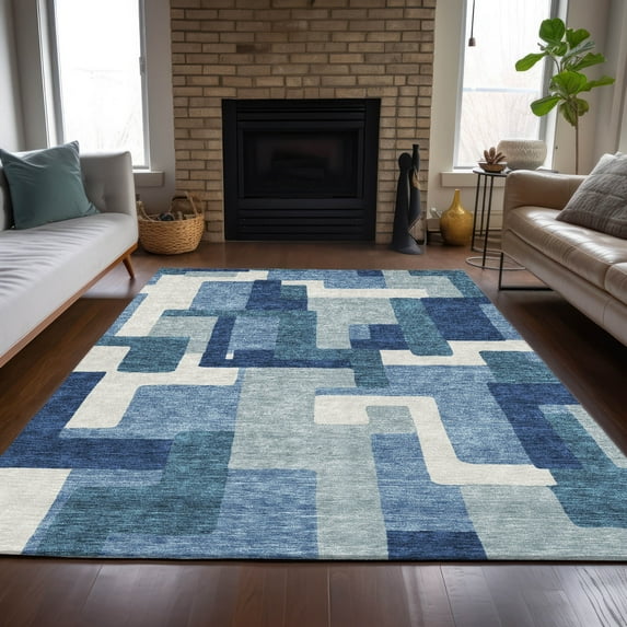 Addison Rugs Chantille Indoor/Outdoor Transitional Modern Blue Washable Rectangle Rug, 5' x 7'6"
