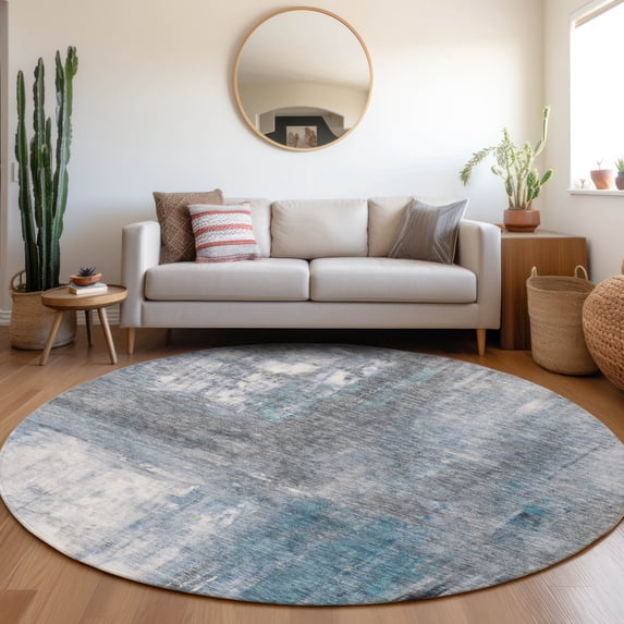 Addison Rugs Chantille Indoor/Outdoor Transitional Modern Blue Washable Round Rug, 8' x 8'