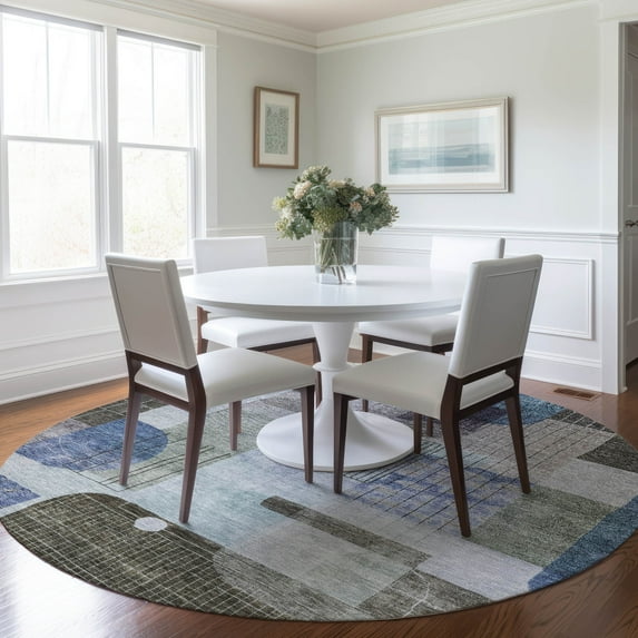 Addison Rugs Chantille Indoor/Outdoor Transitional Modern Blue Washable Round Rug, 8' x 8'
