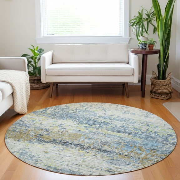 Addison Rugs Chantille Indoor/Outdoor Transitional Modern Blue Washable Round Rug, 8' x 8'