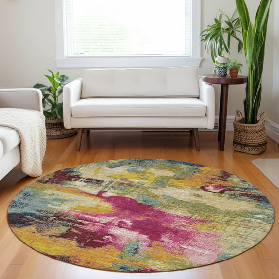 Addison Rugs Chantille Indoor/Outdoor Transitional Modern Garnet Machine Washable Round Rug, 8' x 8'