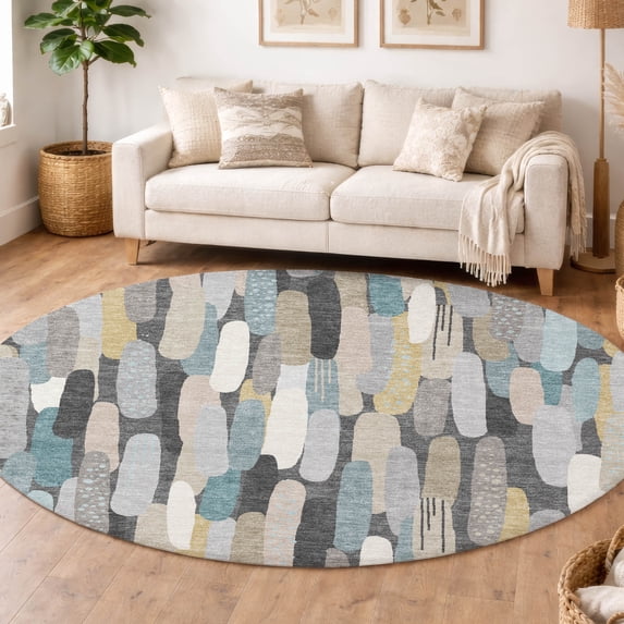 Addison Rugs Chantille Indoor/Outdoor Transitional Modern Gray Machine Washable Round Rug, 8' x 8'