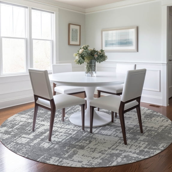 Addison Rugs Chantille Indoor/Outdoor Transitional Modern Gray Washable Round Rug, 8' x 8'