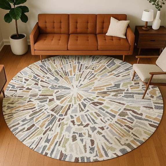 Addison Rugs Chantille Indoor/Outdoor Transitional Modern Ivory Machine Washable Round Rug, 8' x 8'