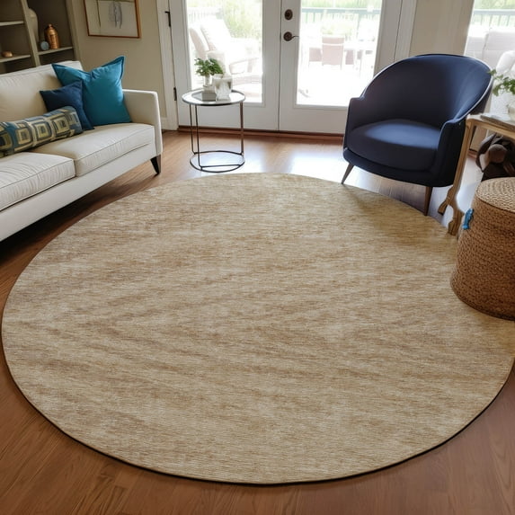 Addison Rugs Chantille Indoor/Outdoor Transitional Modern Khaki Washable Round Rug, 8' x 8'