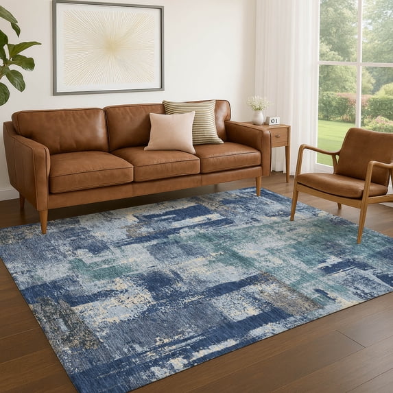 Addison Rugs Chantille Indoor/Outdoor Transitional Modern Navy Machine Washable Rectangle Rug, 10' x 14'