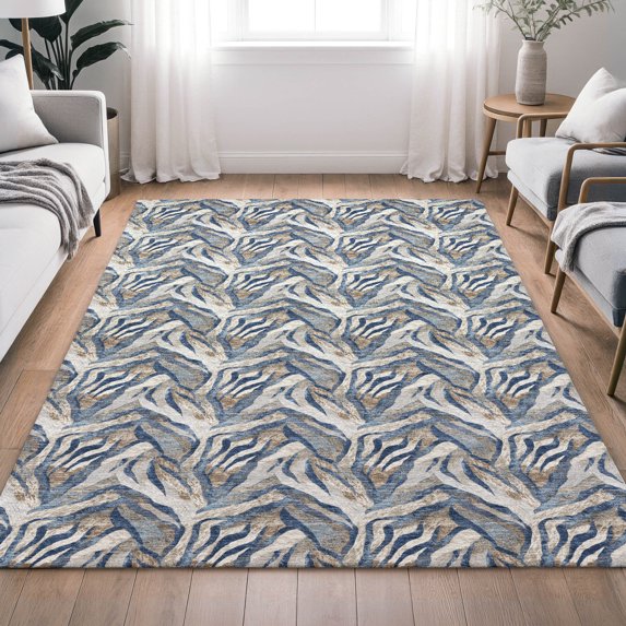 Addison Rugs Chantille Indoor/Outdoor Transitional Modern Navy Machine Washable Rectangle Rug, 5' x 7'6"