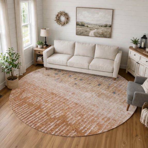 Addison Rugs Chantille Indoor/Outdoor Transitional Modern Orange Machine Washable Round Rug, 8' x 8'