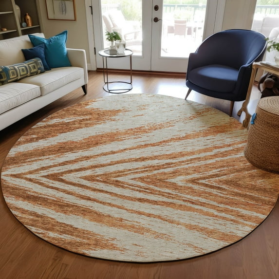 Addison Rugs Chantille Indoor/Outdoor Transitional Modern Paprika Washable Round Rug, 8' x 8'