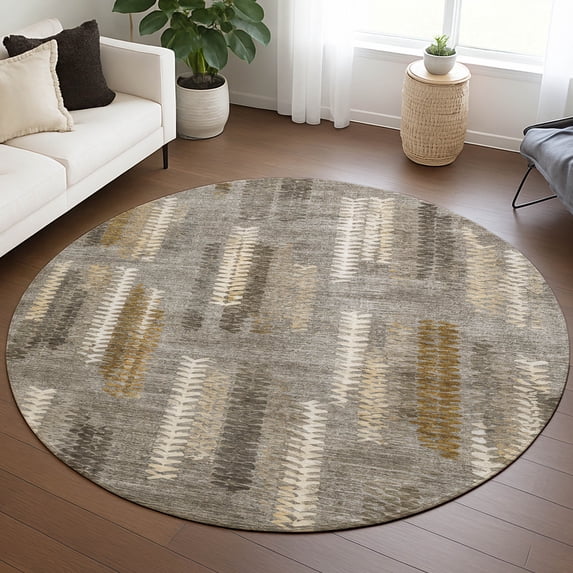 Addison Rugs Chantille Indoor/Outdoor Transitional Modern Pewter Machine Washable Round Rug, 8' x 8'