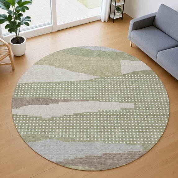 Addison Rugs Chantille Indoor/Outdoor Transitional Modern Sage Machine Washable Round Rug, 8' x 8'