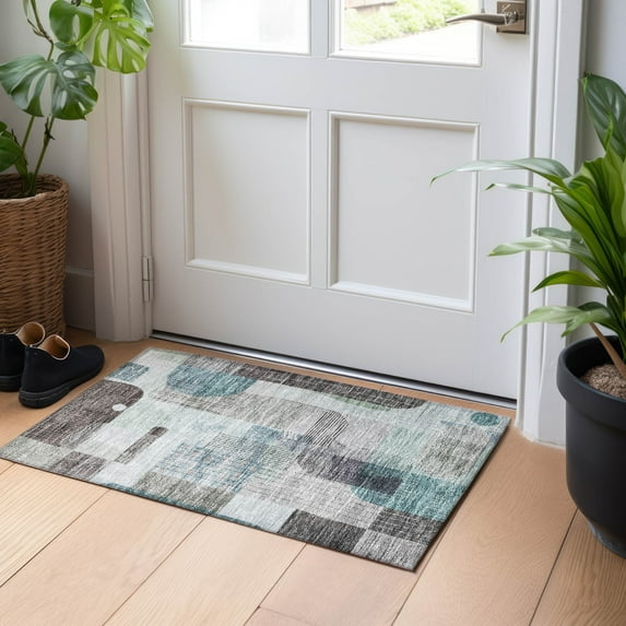 Addison Rugs Chantille Indoor/Outdoor Transitional Modern Teal Washable Rectangle Rug, 1'8" x 2'6"