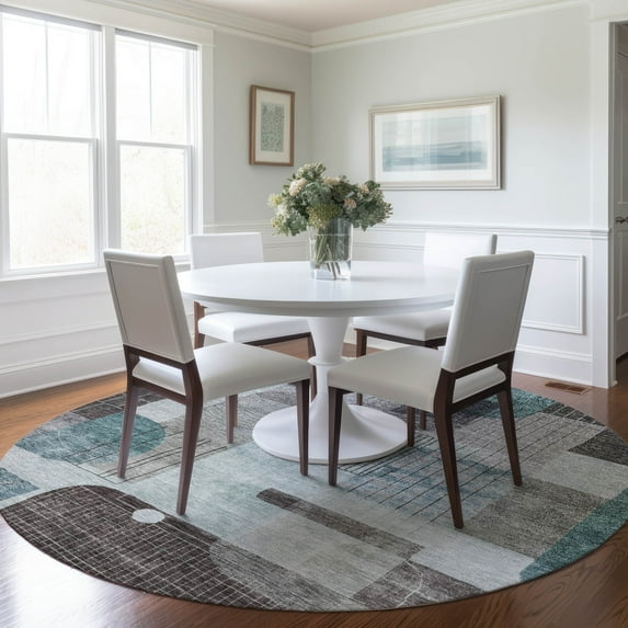 Addison Rugs Chantille Indoor/Outdoor Transitional Modern Teal Washable Round Rug, 8' x 8'