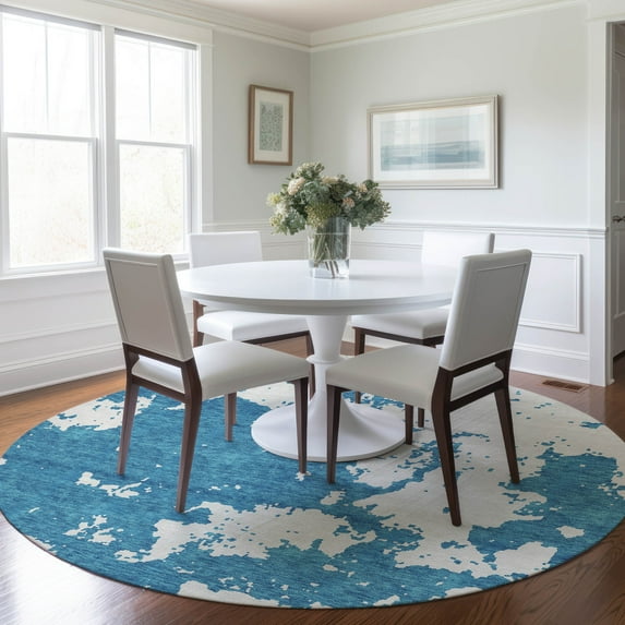 Addison Rugs Chantille Indoor/Outdoor Transitional Modern Teal Washable Round Rug, 8' x 8'