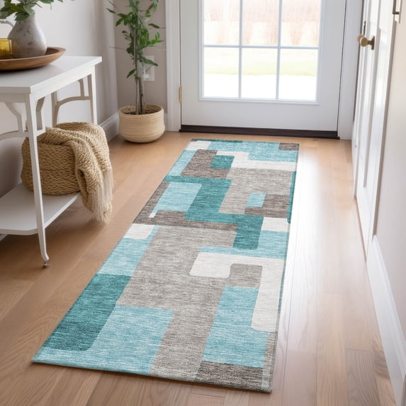 Addison Rugs Chantille Indoor/Outdoor Transitional Modern Teal Washable Runner Rug, 2'3" x 7'6"
