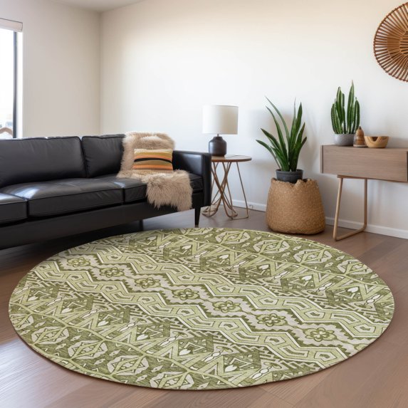 Addison Rugs Chantille Indoor/Outdoor Transitional Moroccan Aloe Washable Round Rug, 8' x 8'