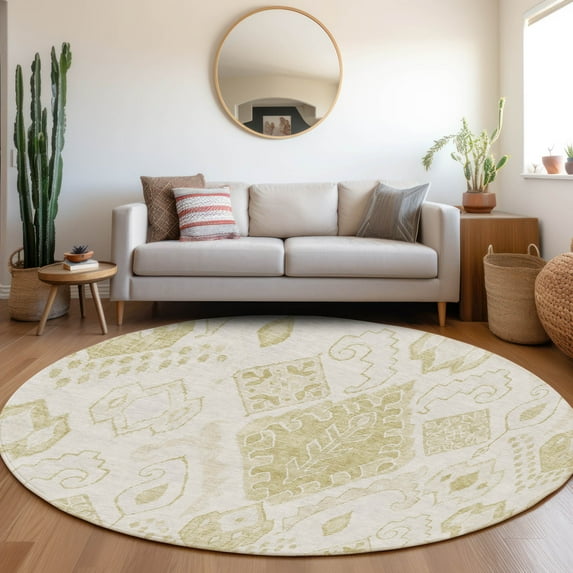 Addison Rugs Chantille Indoor/Outdoor Transitional Moroccan Beige Washable Round Rug, 8' x 8'