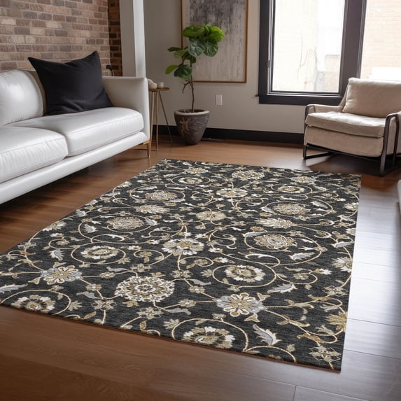 Addison Rugs Chantille Indoor/Outdoor Transitional Moroccan Black Washable Rectangle Rug, 5' x 7'6"