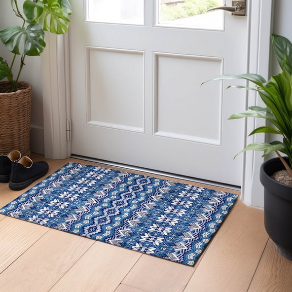 Addison Rugs Chantille Indoor/Outdoor Transitional Moroccan Navy Washable Rectangle Rug, 1'8" x 2'6"