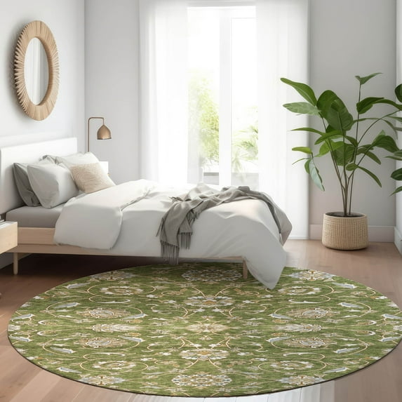 Addison Rugs Chantille Indoor/Outdoor Transitional Moroccan Olive Washable Round Rug, 8' x 8'
