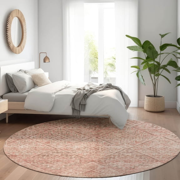Addison Rugs Chantille Indoor/Outdoor Transitional Moroccan Pink Washable Round Rug, 8' x 8'