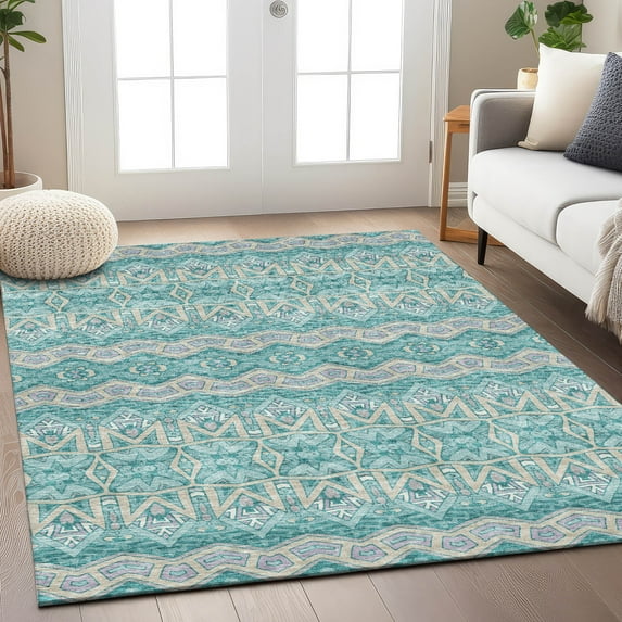 Addison Rugs Chantille Indoor/Outdoor Transitional Moroccan Teal Washable Rectangle Rug, 8' x 10'