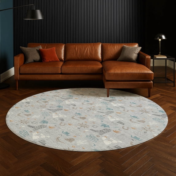 Addison Rugs Chantille Indoor/Outdoor Transitional Novelty Silver Machine Washable Round Rug, 8' x 8'