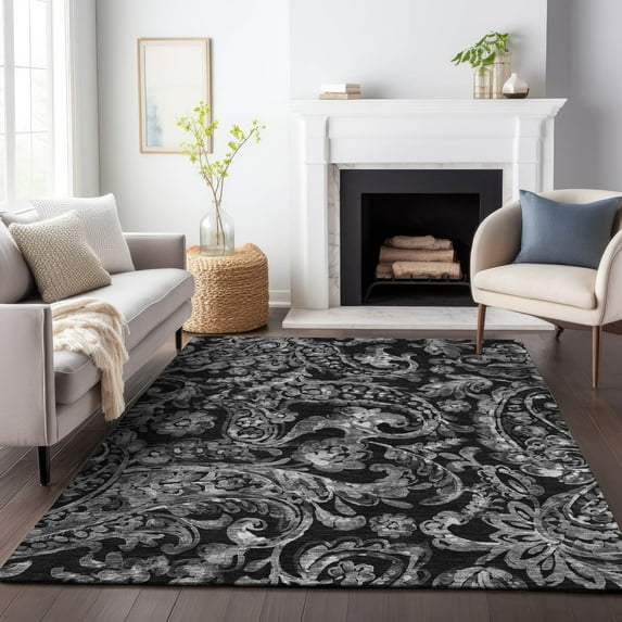 Addison Rugs Chantille Indoor/Outdoor Transitional Paisley Black Washable Rectangle Rug, 2'6" x 3'10"