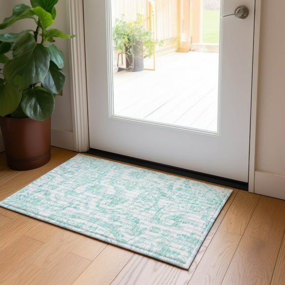 Addison Rugs Chantille Indoor/Outdoor Transitional Paisley Turquoise Washable Rectangle Rug, 1'8" x 2'6"