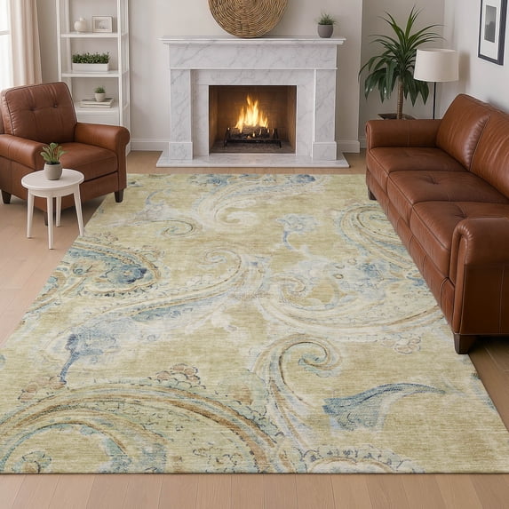 Addison Rugs Chantille Indoor/Outdoor Transitional Paisley Wheat Machine Washable Rectangle Rug, 10' x 14'