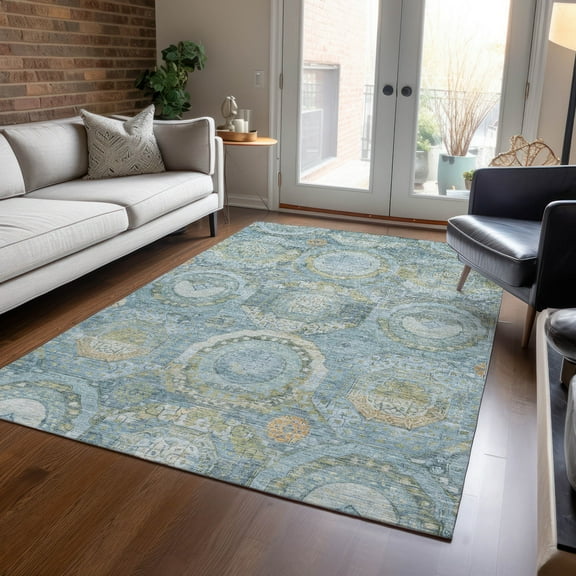 Addison Rugs Chantille Indoor/Outdoor Transitional Panel Blue Washable Rectangle Rug, 10' x 14'