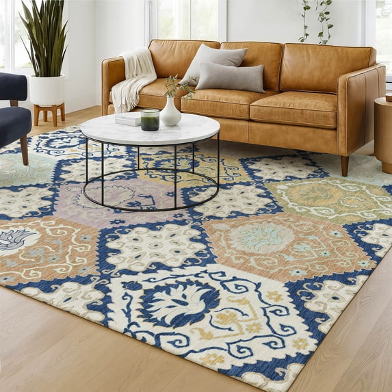 Addison Rugs Chantille Indoor/Outdoor Transitional Panel Navy Machine Washable Rectangle Rug, 3' x 5'