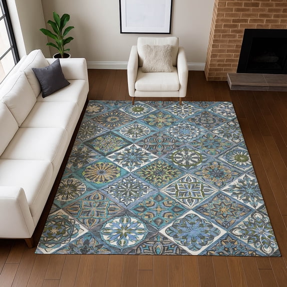 Addison Rugs Chantille Indoor/Outdoor Transitional Panels Denim Machine Washable Rectangle Rug, 3' x 5'