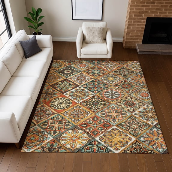Addison Rugs Chantille Indoor/Outdoor Transitional Panels Gold Machine Washable Rectangle Rug, 3' x 5'