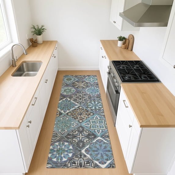 Addison Rugs Chantille Indoor/Outdoor Transitional Panels Teal Machine Washable Runner Rug, 2'3" x 7'6"